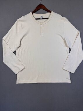 Alternative Men’s Cream Colored 100% Cotton Long-Sleeve Henley Shirt, XL